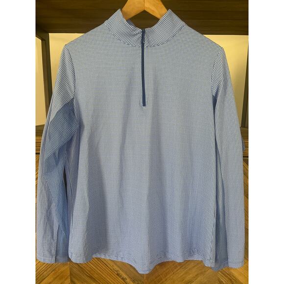 IBKUL Quarter Zip Pickleball Tennis Long Sleeve Shirt Blue White Gingham Large - Picture 1 of 7